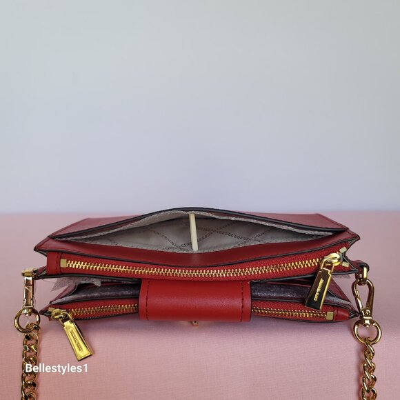 MICHAEL KORS Ruby Small Double-Zip Saffiano Leather Crossbody Bag- Crimson ⭐ - Picture 10 of 16